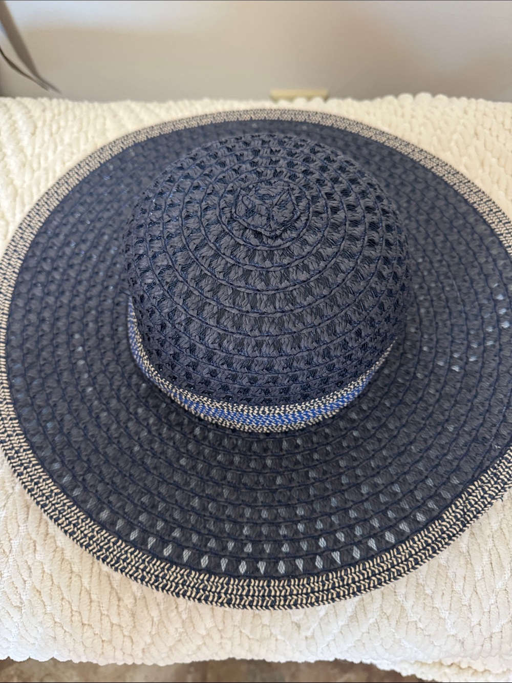 LOFT Navy Braided Straw Sun Hat with Contrast Trim